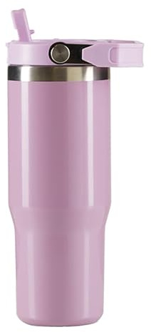 Katsy Style Hydrate 30oz Tumbler with Handle - Hot Pink, Stainless Steel Inner Layer, High Gloss Finish, Flip-Up Straw, Available in Four Colours