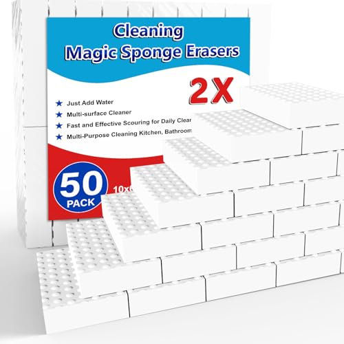SmilinFit Magic Sponge Radiergummis, 50 Stück, 2 x Dichte, extra Dicke Melamin-Schwamm-Pads, multifunktionaler Haushaltsreinigungsschwamm Reiniger für Küche, Bad, Badewanne, Waschbecken, Wandreiniger