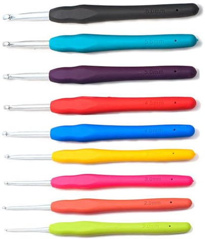 Naisfei 9-teiliges Häkelnadel-Set, farbige Häkelnadeln, weicher Griff, Häkelwerkzeug-Set, ergonomischer Griff, Häkelnadeln, Nadeln für arthritische Hände, Strick- und Häkelzubehör für Anfänger
