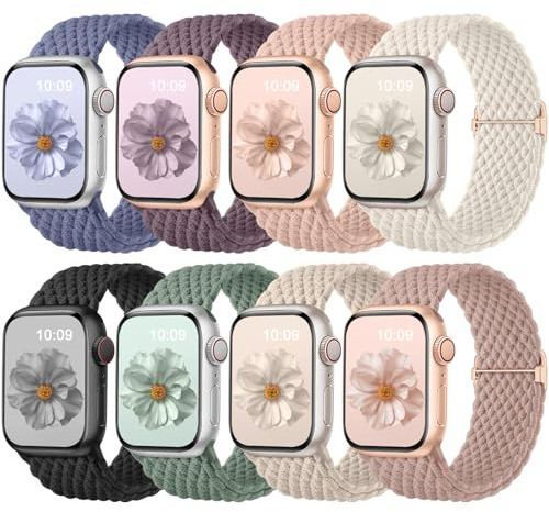 Oielai 8 Pack Tressé Bracelets Compatible avec Apple Watch Bracelet 40mm 41mm 38mm 42mm 44mm 45mm 46mm 49mm pour Femme Homme, Bande Solo Loop réglable pour iWatch Series 11 10 9 8 7 6 5 4 3 2 SE Ultra