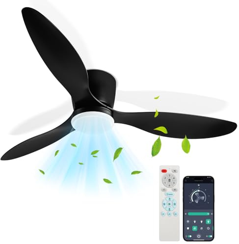 Fiqops Deckenventilator mit Beleuchtung 132cm, Deckenleuchte mit Ventilator Fernbedienung und APP, 6 Geschwindigkeiten, Dimmbar, Timer, Umkehrsfunktion für Schlafzimmer Wohnzimmer, Schwarz