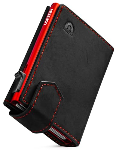 LORZOR® Kartenetui mit Magnetischer Verschluss, Slim Wallet mit Münzfach, Geldbörse Herren RFID Schutz, Portmonee Herren Portemonnaie für 10 Karten, Smart Wallet, Geldbeutel (Rot)
