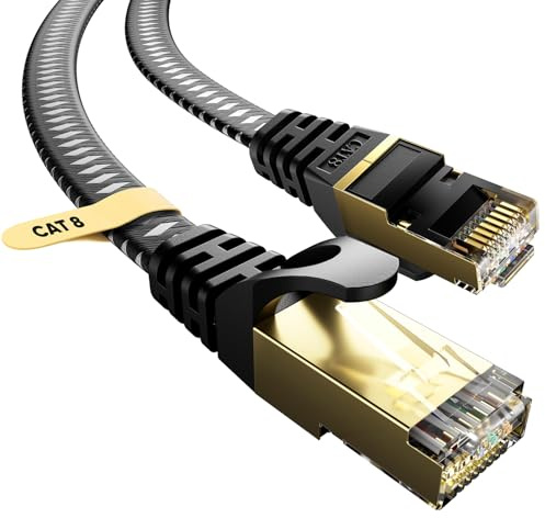 VOIETOLT Cat8 Câble Ethernet 2M,40Gbps/2000Mhz Haut Débit Plat Tresse RJ45 | Double Blindage S/FTP Gigabit RJ45 LAN Internet Câble Réseau Patch Compatible avec Routeur PS4/5, Ordinateur, Modem, PC, TV