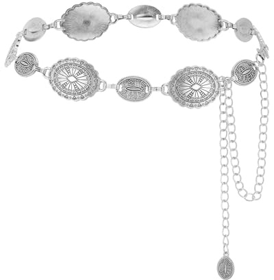 JJDreams Damen Taillenkette mit Türkis Boho Grün Kettengürtel Einstellbar Bauchkette Y2K Waist Chain Verstellbare Hüftkette Ovaler Gänseblümchen Gürtel