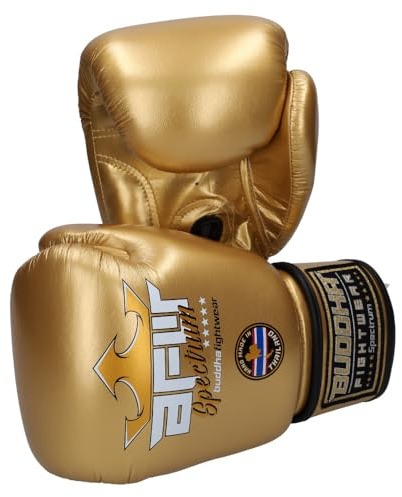BUDDHA FIGHT WEAR - Metalic Thailand Spectrum boxningshandskar designade för träning och sparring i Muay Thai Kickboxing Fitness - herr och dam - 350 ml (guld, 12 oz)