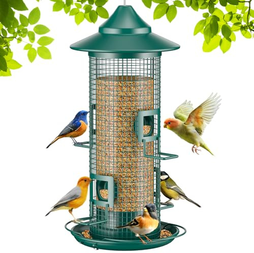 Jarkyfine Metal Bird Feeder for Outdoors Hanging, 2LB Chew Resistant, Green