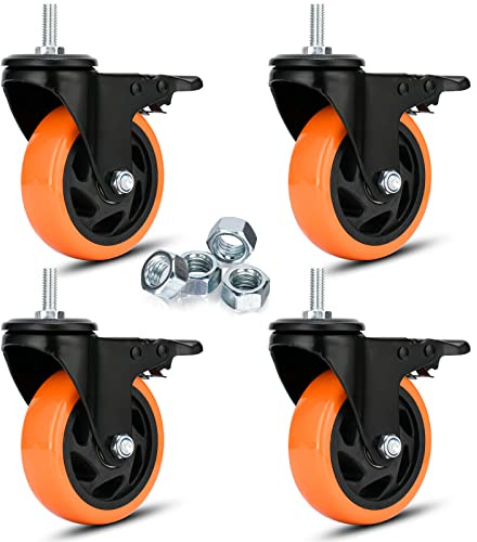 Schwerlast-Drehrollen Set (4er) 100 mm PVC-Rollen mit Gewindestiel M10x25mm 540 kg Tragkraft mit Sicherheits-Doppelsperre Industrierollen für Trolleys & Möbel