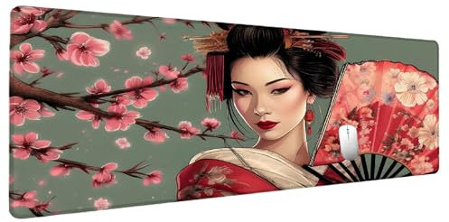 Tapis de Souris XXL 600x300mm Japon Tapis de Souris Gamer Femme, Grand Mouse Pad Gaming Accessoire Bureau, Mouse Pad avec Bords Cousus Imperméable Antidérapant Améliore la précision et la Vitesse U-2