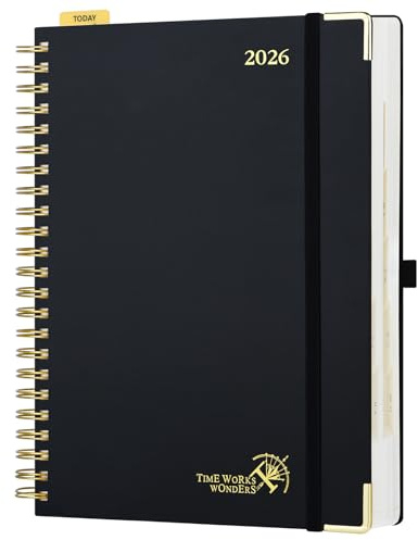 POPRUN Kalender 2026 Tagesplaner Ringbuch mit Hardcover 30,5 x 22 cm, Tageskalender A4 1 Tag 1 Seite (Montag - Sonntag), Terminplaner (Jan.2026-Dez.2026) mit Plastiklineal - Schwarz