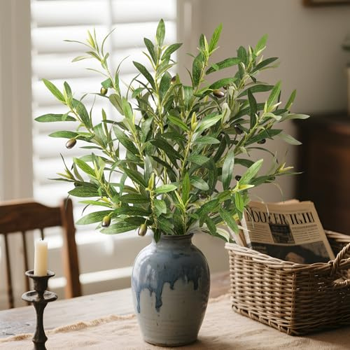 Ttranewsoo Fake Plants Olive Branch Artificial Plant Outdoor Decorations for Living Room Olive Tree Branches Greenery Stems 27.5in Can Be Used for Spring Home Decor Room Decor Office Decor(6PCS)