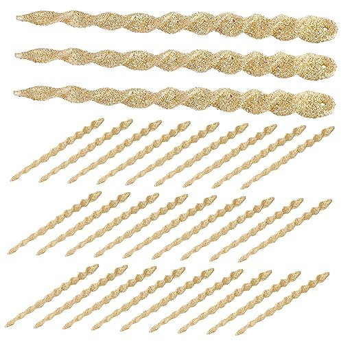 Hoement 60 Stück Weihnachts Eiszapfen Anhänger Aus Kunsthandwerk 13cm Gold Glitter Weihnachtsbaum Schmuck Hängende Weihnachtsdekoration Für Baum Und Party