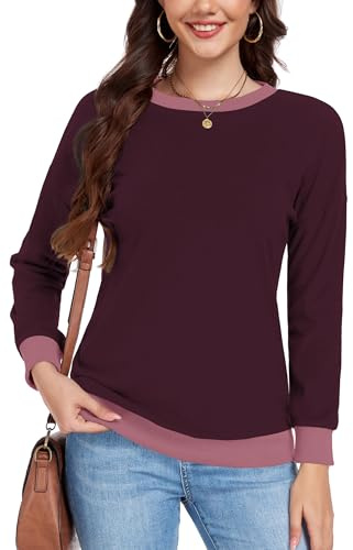 DUOEASE Pullover Damen Rundhalsausschnitt Langarm Sweatshirt Herbst Winter Elegant Leichter Top (Lila,L)