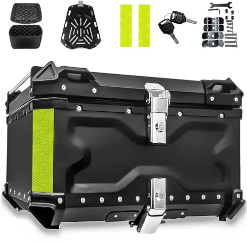 Oamger Motorrad-Topcase, Topcase aus Aluminium, wasserdicht, Aufbewahrungsbox mit Doppelschlüssel, Motorradschachtel, mit Sicherheitsschloss, Gepäckbox zur Aufbewahrung von Helmen (80 l, schwarz)