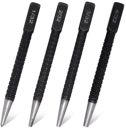 4pcs Portable Centre Punch Set - Automatic Punch Set with Hardened Steel,Nail Punch - Non-Slip Grip - for Drilling and Marking Metal, Wood, Plastic, Glass and More