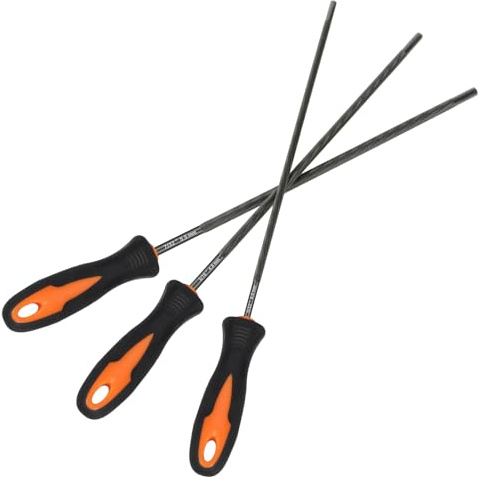 Juego de Limas para Afilar Motosierra MORROWIND, 3 Piezas de Limas Redondas de Acero para Motosierra con Mango de Plástico – 4/4,8/5,5 mm