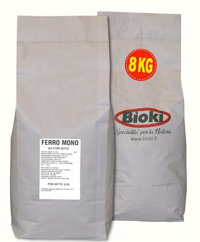 [Bioki] Ferro microgranulare ad elevato contenuto di ferro solubile [elimina muschio] [acidificante del terreno] [Concime Rinverdente busta da 8 Kg] orticoltura, giardinaggio, frutticoltura.