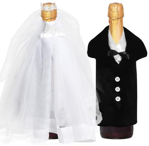 1 Paire de Décorations Pour Bouteilles de vin de Mariage, Décorations pour Bouteilles de vin de Mariage Pour Mariés, Housse de Bouteille de vin de Mariage, Décoration de Bouteille pour Mariés