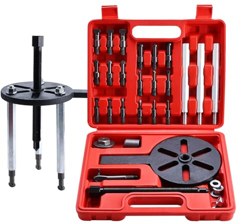 FreeTec 21tlg Lagerabzieher Innenlager Abzieher Set, 32-112mm Innenabzieher Lager, 3 Backen Grundloch Lagerabzieher Innenlager Auszieher Werkzeug, Kugellager Abzieher Innen für Auto Motorrad