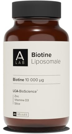 A-LAB Biotine Liposomale 10 000 µg - Pousse Cheveux & Ongles - Avec Zinc, Silice, Vitamine D3 - Assimilation Renforcée - 45 Jours