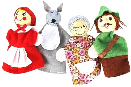 4 Teile/Satz Handpuppen für Kinder, Rotkäppchen Handpuppen Spielzeug Interaktives Rollenspiel Cartoon Puppentheater für Kinder Kleinkind Geschenke Geschichtenerzählen, für Kleinkinder 1-3