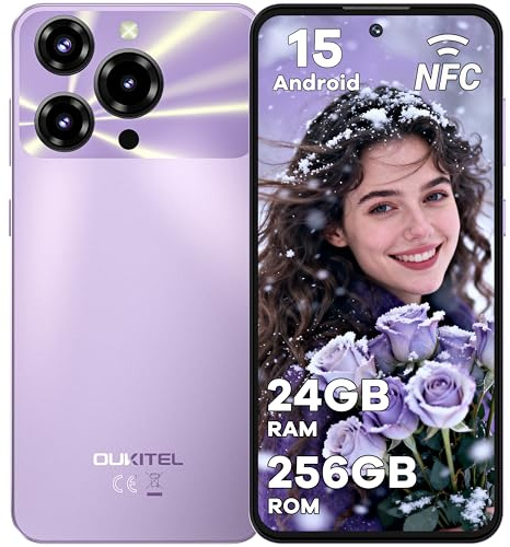 OUKITEL C69 256GB Smartphone Ohne Vertrag - 7,2 Zoll 120Hz Display 24GB+256GB/1TB 6000mAh Akku Handy Ohne Vertrag 64MP+8MP 4G Dual SIM Simlockfreie Handys NFC/Fingerabdruck/Face ID/OTG - Violett