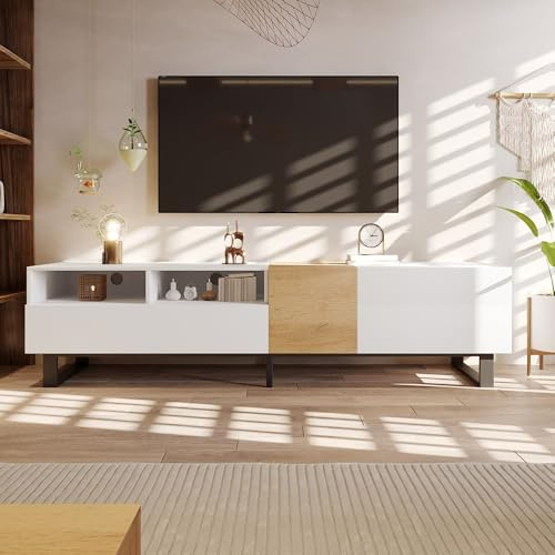 Generisch Meuble TV moderne, aspect blanc et bois, 180 x 50 x 38 cm, support TV, design minimaliste, construction robuste