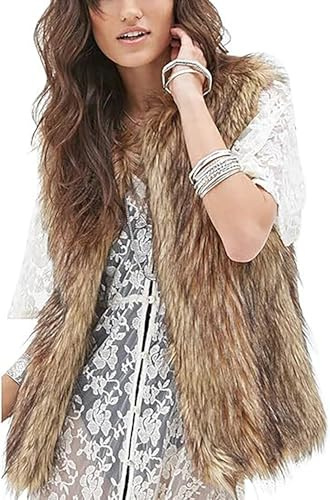 BrightGlow Damen Pelzweste Elegant Ärmellos Fellweste Kunstfell Weste Wärmer Fleeceweste Damen Kunstpelzweste Winterweste Frauen Plüschweste Warme Einfarbig Damenwesten