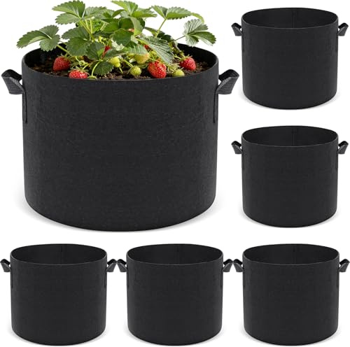 Newthinking Plant Grow Bags 10 Gallons, Breathable Non-Woven Fabric Vegetable Grow Bags with Durable Handles for Growing Tomatoes, Strawberry, Chili Peppers, Potatoes, Garlic, Onions, 6 Pack