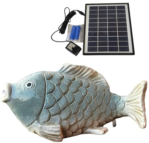Storm's Gartenzaubereien Wasserspeier Fisch blau-Weiss mit Akkusolarpumpe