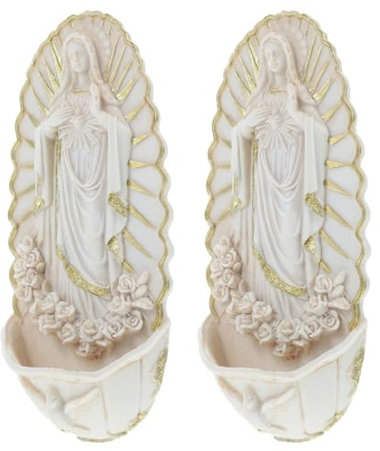 TOVINANNA Acquasantiera da Parete Cattolica in Ceramica Beige 2 Pezzi per Decorazioni Casa Eleganti e Artistiche, Facile da Pulire, per Prima Comunione e Ingresso Domestico