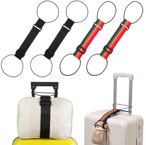JINTANG Lot de 4 sangles de bagage pour valises, sangles de connexion réglables pour bagages, sangles de voyage portables pour bagages, accessoires essentiels de voyage pour sécuriser les sacs (noir +