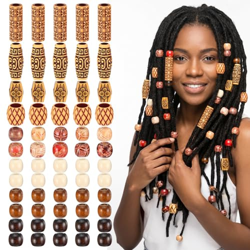 60Pcs Dread Wooden Beads for Dreadlocks, Ymapinc Hair Beads for Braids