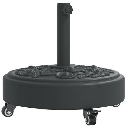 Favemtsl Pied de parasol semi-circulaire pour mât de 38/48 mm de diamètre - 9 kg - En béton et polyéthylène - Pour balcon et terrasse - Pied de parasol peu encombrant avec motif floral - Noir