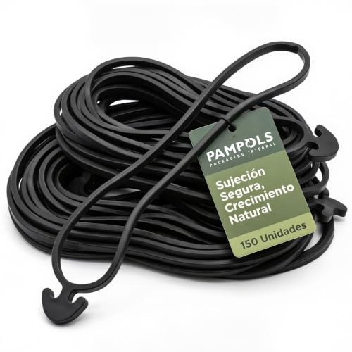 PAMPOLS Caja de 150 Anillos de Goma o Gomas elásticas con Ancla para Sujetar Ramas de Árboles, Tomateras, Pepinos, Cultivos de olivos o frutales y otras plantas | Color negro | 160x4mm