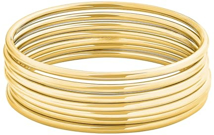 Edforce Stainless Steel Glossy Thin Round Bangle Bracelet Set for Women, Set of 7 (Gold, 7.8)