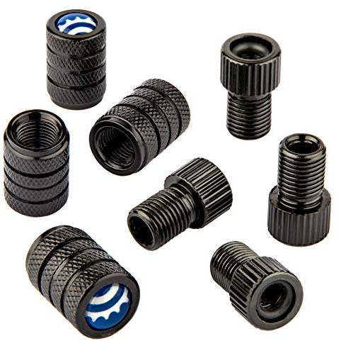Bike Bits Presta Valve Adapter - Convert Presta to Schrader - French/UK to US - Inflate Tire Using Standard Pump or Air Compressor (Black Round Caps)