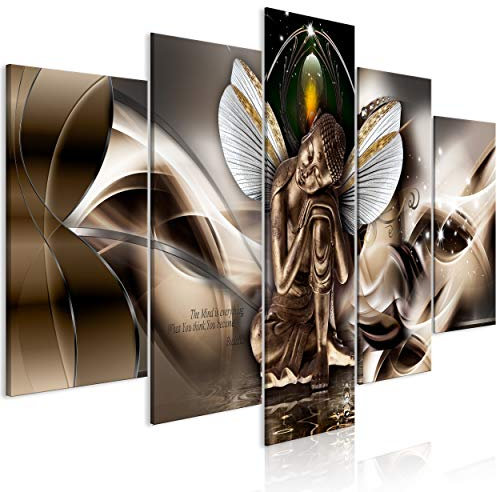 decomonkey Bilder Buddha Zen 200x100 cm 5 Teilig Leinwandbilder Bild auf Leinwand Wandbild Kunstdruck Wanddeko Wand Wohnzimmer Wanddekoration Deko Abstrakt Schmetterling