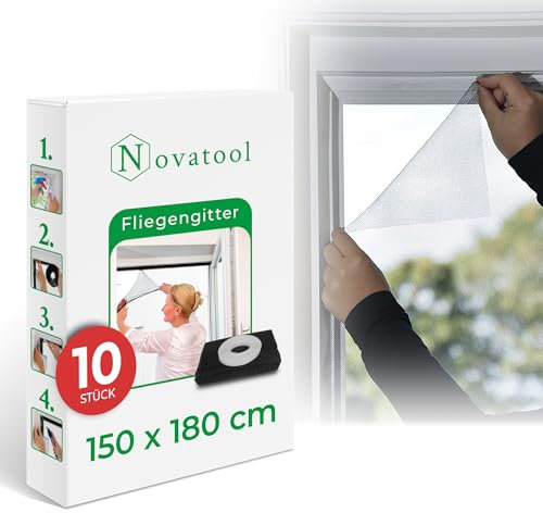 Novatool 10x Fliegengitter Fenster 150x180 anthrazit individuell kürzbar Insektenschutz Fliegennetz Fensternetz Mückennetz Mückengitter Fenstergaze (10, Fliegengitter)