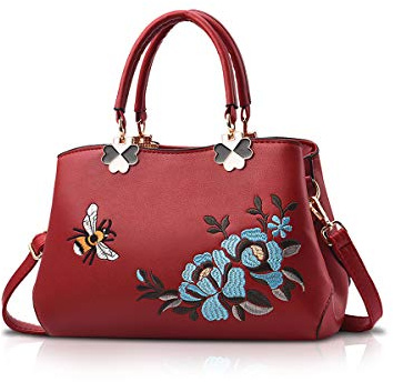 NICOLE & DORIS Sac a Main Femme Brodé Sacs à Main à Poignée Supérieure Mode Sac Bandoulière PU Cuir Sac D'épaule pour les Travail Voyage Shopping