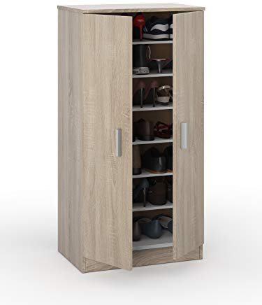 Bricozone Armoire multifonctionnelle avec 2 Portes avec 6 étagères, Étagère à Chaussures Polyvalente, Meuble de Rangement avec étagères, cm 55x36h108, Couleur Chêne