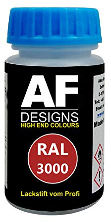 Alex Flittner Designs Lackstift RAL 3000 FEUERROT seidenmatt 50 ml Acryl | Hochwertiges Lackstift (lösemittelhaltig) - ideal geeignet für Hobby, Freizeit, Modellbau, Basteln und um Kunststoff - oder