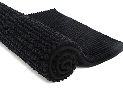 Pincy rutschfeste Chenille Badematte – 50 x 80 cm zottelige Mikrofaser-Badematte – schnell wasserabsorbierend, maschinenwaschbar, strapazierfähiger Bodenteppich, für Badezimmer, Zimmer (schwarz)