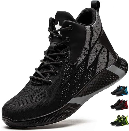 PAQOZKC Lightweight Safety Shoes Men Women Work Trainers Steel Toe Caps Sport Safety Boots Breathable Slip on Industrial Sneakers 8081/Black 11UK