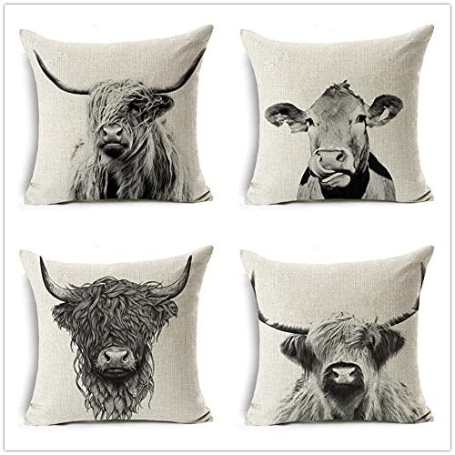 Deko Kissenbezug 40x40cm 4er Set Schwarze Baise Kuh , Kissenbezüge Kurzer Plüsch für Sofa Dekokissen Wohnzimmer Schlafzimmer, Modern Kissenhülle Garten Outdoor Kissen Sofakissen Couchkissen Zierkissen
