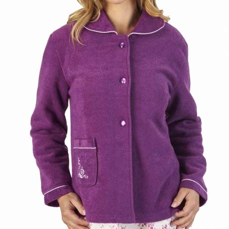 Slenderella Élégante veste de lit en polaire brodée avec ouverture boutonnée, prune, 44-46