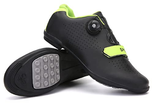 GZQIAWY Fahrradschuhe Herren Damen Outdoor Sport Geschwindigkeit MTB Erwachsene Mountainbike Turnschuhe Rennradschuh Flache Straßenklampe Schwarze und grüne Gummisohle 47
