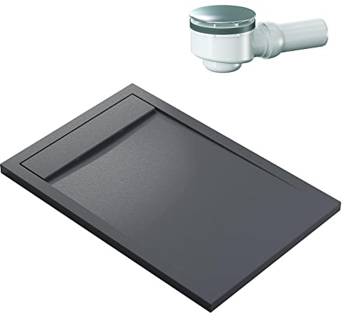 Bernstein Duschtasse New York 80x120 cm Anthrazit matt, Flache Duschwanne in Steinoptik, Rechteckiges Duschbecken aus Verbundwerkstoff, Rutschhemmende Gel-Coat-Oberfläche, Inkl. Dallmer-Ablauf Orio
