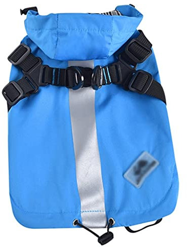 XSWLYY Hundemantel, reflektierend, verstellbarer Kordelzug, abnehmbarer Hut, wasserdichte Weste mit Geschirr, wasserdichte Kleidung für Hunde, Regenmäntel (Farbe: Blau, Größe: L)