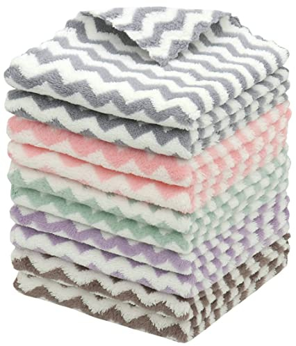 HFGBLG Microfiber Cleaning Cloth Lint Free Cleaning Rags, 10 Pack Fast Drying Dish Rags for Cleaning, Super Absorbent Kitchen Dish Cloths for Wash Dishes,12 in x 12 in, Mix Color
