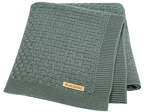 Babydecke 100% Baumwolle Kabel Decke Weich Gestrickt Babydecken für Neugeborene Neutral Jungen Mädchen Kleinkind 100x80cm Dunkelgrün